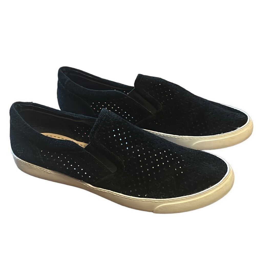 Clarks Black Suede Perforated Slip On Casual Comfort Shoes